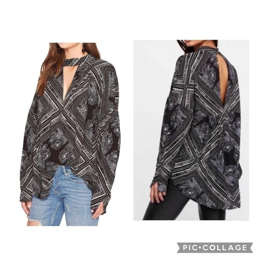 FREE PEOPLE Women’s WALKING ON A DREAM Black Tunic High Neck Choker
